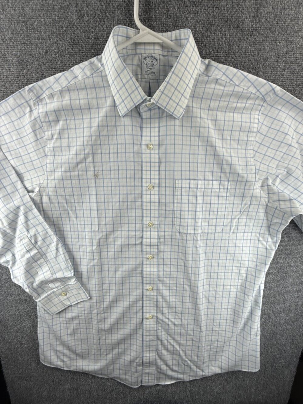 Brooks Brothers ** 17 34 Cotton Check Classic Non-Iron Blue Preppy Business Men